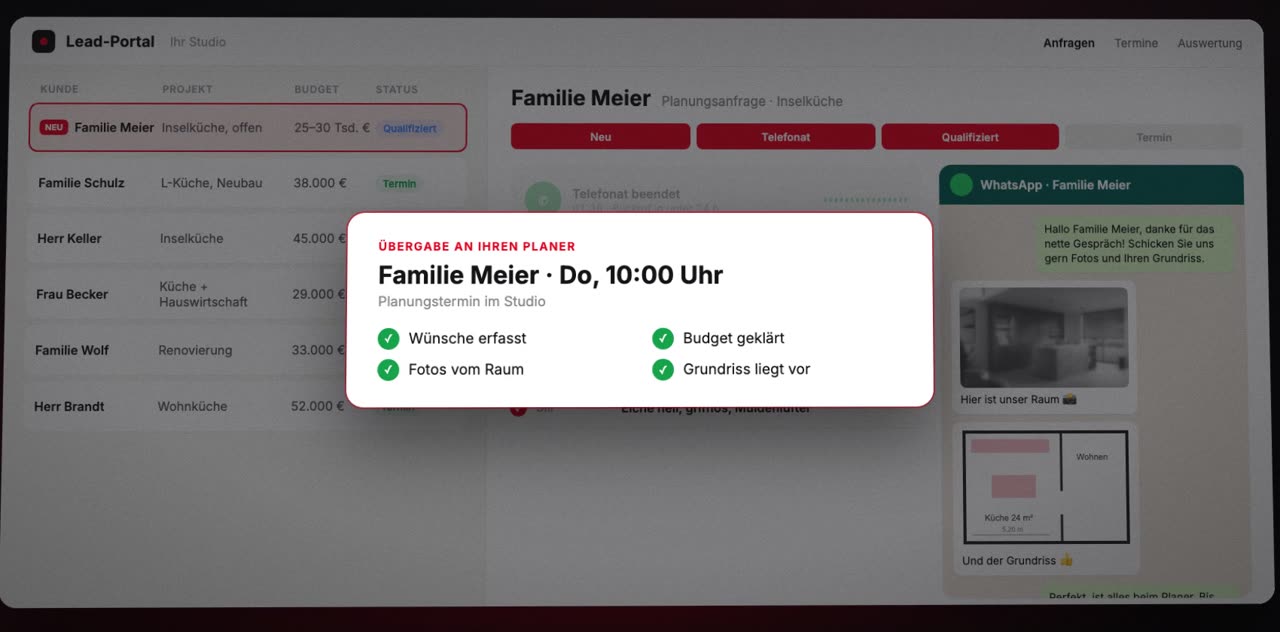 Lead-Portal mit Übergabe an den Planer